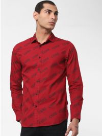 Red Full Sleeves Printed Shirt