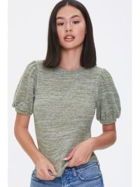 Marled Peasant-Sleeve Top