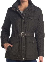 Moss Belted Diamond Quilted Hooded Jacket